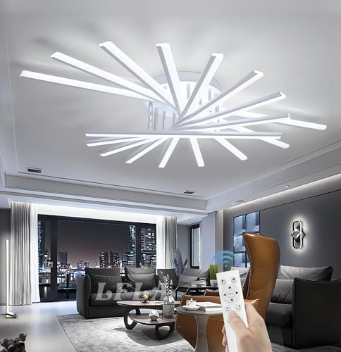 LFLA Dimmbare LED Wohnzimmerlampe Große Moderne Deckenleuchte Kreative Feuerwerk Design Deckenlampe mit Fernbedienung Augenpflege Esszimmer Schlafzimmer Deckenbeleuchtung (Weiß, 9-Flammen,120W,120cm)