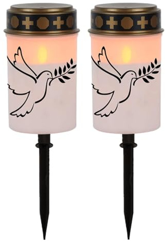 Jubilofex Lot de 2 lampes de cimetière pour tombe, lampe à bougie | LED étanche sur piquet pour décoration de jardin, cimetière, allée, jardin, fête à la maison