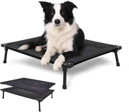 pozico Kühlendes Hundebett Faltbar – Erhöhtes Hundebett mit Metallrahmen & Atmungsaktivem Netz – Tragbares Hunde Katzenbett, Waschbar, Für Innen & Außen, Sommer Reisen Camping – Größe L