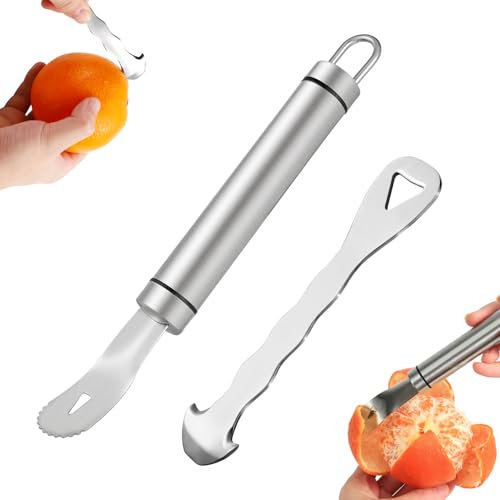 Lyreh Abridor y Pelador Naranjas, Juego Acero Inoxidable Pelar Cítricos Práctico Accesorio Cocina para Cítricos Limón Pomelo Pitahaya (Plateado)