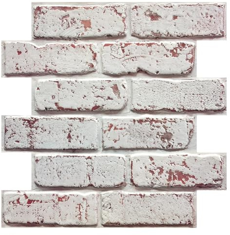 COMSTICKC 3D Faux Brick Wall Panels Peel and Stick Wall Sticker, Witewash | 10 Pcs 12X12 Lightweight Thin PVC Decorative Tiles Self Adhesive Fake Brick for Quick DIY Wall Decor,Paintable, Waterproof