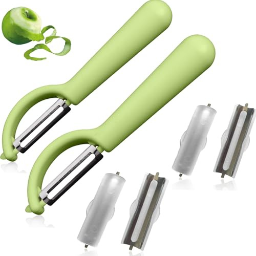 P-Schäler Tupper Set mit 2 Ersatzklingen,Sparschäler für Gemüse&Obst,Ergonomischer Kartoffelschäler gurkenschäler,Müheloses Schälen,Spülmaschinenfest (2 Grün)