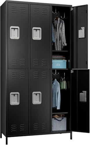 SUPEER Casier Métallique Verrouillable 6 Compartiments avec Ventilation | Armoire de Rangement Sécurisée pour Entreprises, Écoles, Salles de Sport et Bureaux -noir