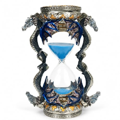 Blue Dragon Hourglass, 15 Minute Sand Timer, Gothic Home Decor | Elegant dragon sculpture for desks and shelves; 5.8 x 11 x 14.7 cm; a decorative gift for fantasy enthusiasts.
