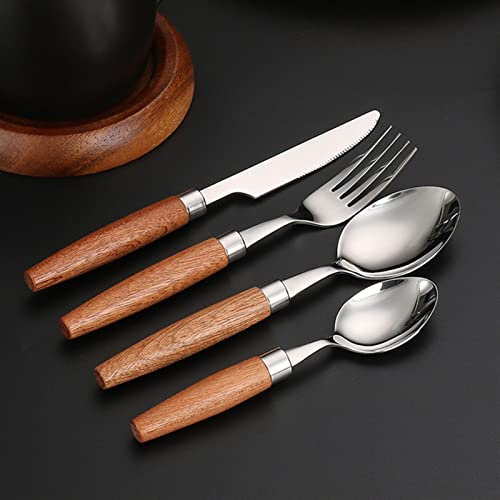 Ensemble de couverts de table, argenterie, manche en acier inoxydable, ensemble de couverts en acier inoxydable, ensembles de couverts 24 pièces, ensemble de couverts à manche en bois naturel, ensemb