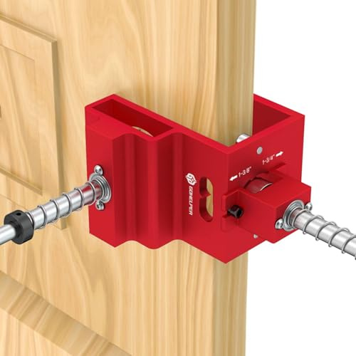 Door Lock Installation Kit for 1-3/8 and 1-3/4 Wooden Doors with Guide Template, Aluminum Alloy Door Hole Drilling Kit, Door Lock Jig Clamp Design Fits 2-3/8 and 2-3/4 Backsets, Drill Bit Included