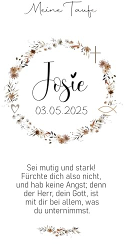 Kerzenfolie Taufe Personalisiert - Kerzensticker, Kerzentattoos auf Transferfolie, Wasserschiebefolie für Taufkerzen und Kommunionkerzen - Taufe, Kommunion, Konfirmation, Hochzeit - mit Blumen Kranz