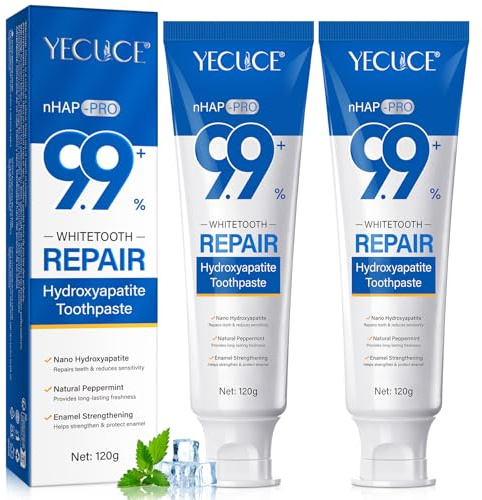 2 Pack Hydroxyapatite Toothpaste, Enamel Protection and Tooth Strengthening with 9.9% Hydroxyapatite, for Whiter Teeth & Fresher Breath, Mint Flavor, Fluoride-Free, SLS Free & Vegan, 120gx2