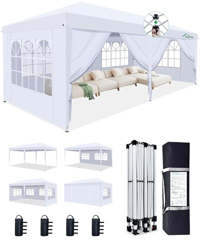 Acepic 10x20 Pop Up Canopy Tent with 6 Removable Sidewalls, One-Push Center Lock Design, Commercial Grade Waterproof Party Gazebo, UV Protection Outdoor Event Shelter with Church Windows, White