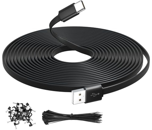 Cavo USB C piatto da 3 m, extra lungo da USB A a USBC, cavo di prolunga di alimentazione di ricarica per telecamere di sicurezza domestica, telefoni, tablet, controller di gioco e altri dispositivi