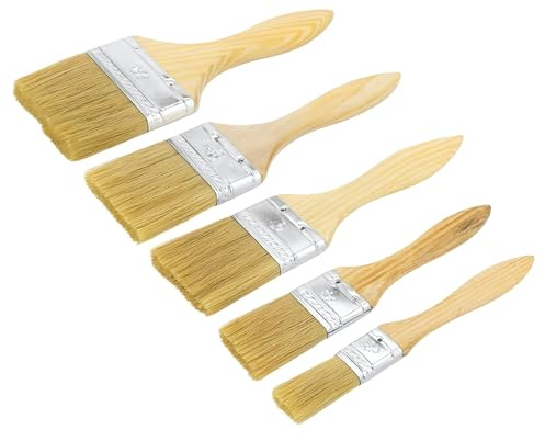 PARENCE – Lot de 5 Pinceaux de Peinture en Bois – Set Multi-Tailles 19/30/42/53/65 mm – Pinceaux Mur, Meuble, Vernis, Lasure – Outils de Peinture pour Bricolage et Rénovation