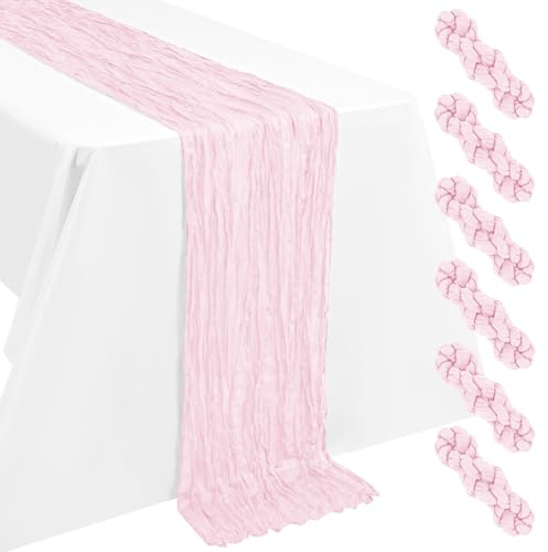 LYAFS Lot de 6 chemins de Table en Mousseline Rose pâle 55x300 cm