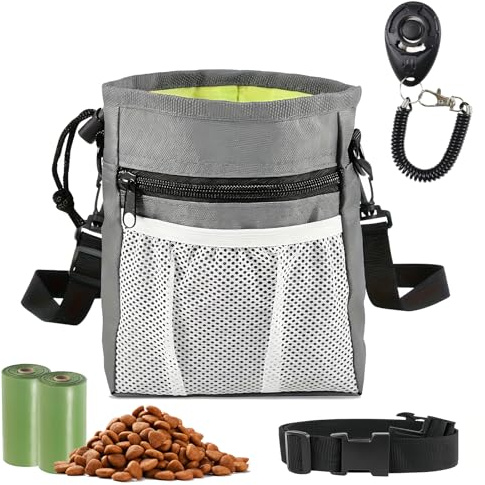 MCTNCT Leckerlitasche für Hunde,Praktische Gassi Tasche Futterbeutel Hundetraining mit Mehreren Taschen,Gassi Tasche Hund,3 Tragevarianten Hunde Leckerlibeutel und Training Clicker (Grau)