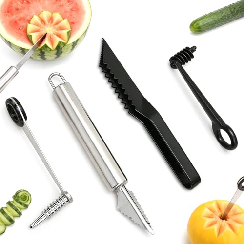 4Pcs Kitchen Spiral and V-Shaped Tools, Vegetable Potato Spiral Cutter, Kitchen Creative Spiralizer Tools