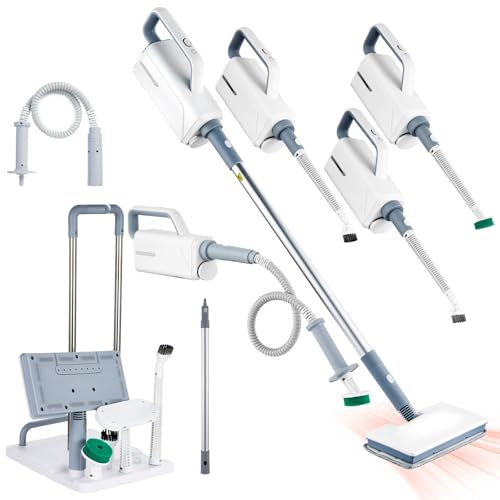 Dampfreiniger Upright mit Abnehmbarem Sampfreiniger Handgerät, Multifunktionsgerät Dampfreiniger&Wischmopp mit Aufsätzen&2 Pads, leistungsstarker Dampfbesen für Böden/Parkett/Fliesen/Fugen/Bad&Küche
