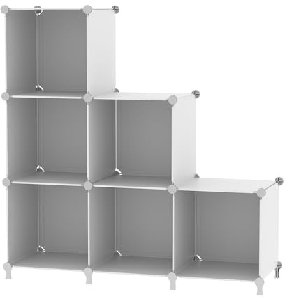 ATTDETJL 6-Cube Storage Unit,PP Shelving Unit for Clothes Storage Bookshelf | Cube Storage Organizer, Stackable Storage Cubes for Bedroom Wardrobe & Under Stairs Storage, Each Cube 30 x 30 x 35 cm