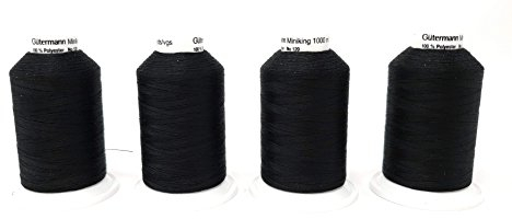 Gütermann Miniking Set Nähgarn Overlock-Garn Coverlockgarn 4 Konen Je 1000m (0000 Schwarz)