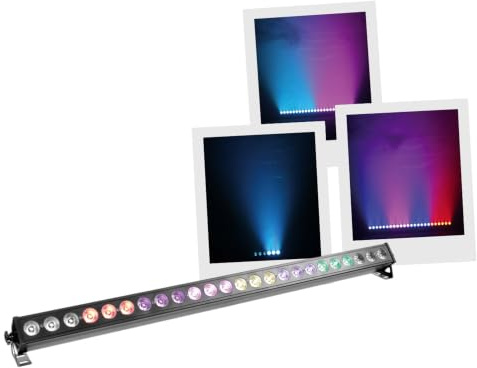 BoomToneDJ ColorPix Barre LED couleur 24x3W RGB de 1m. Eclairage de scène Noir Wash, Blinder, Ambiance lumineuse. Projecteur linéaire 24 LED. Pilotage DMX, Manuel, Automatique, Détection musicale.
