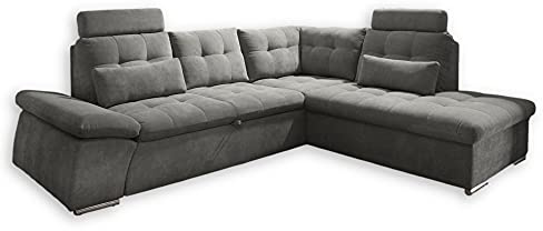 Stella Trading NALO Ecksofa mit Schlaffunktion, Stoffbezug Stone - Ausziehbare Eckcouch mit Verstellbarer Armlehne - 260 x 103 x 219 cm (B/H/T)