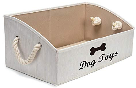 Geyecete - Trapezoidale Contenitori per giocattoli per cani di pieghevoli ,con manico , scatola per giocattoli o snack per cani, organizzatore di articoli per animali domestici-Beige