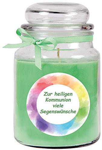HS Candle Duftkerze im Bonbonglas zur Kommunion, Duft: Kokos (Grün), 500g - Brenndauer bis zu 110 Stunden, Kerze aus Glas mit Duft