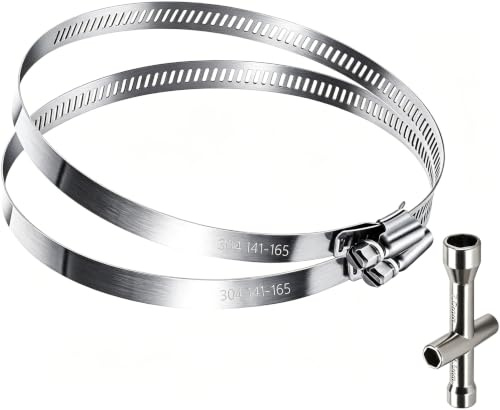Schlauchschellen Edelstahl 150mm – 304 V2A Schlauchschelle 150 mm (Spannbereich 141-165mm, 6 Zoll) inkl. Steckschlüssel | Verstellbare Rohrschellen für Abluftschlauch, Pool & Auto (Ø 141-165mm / 2+1)