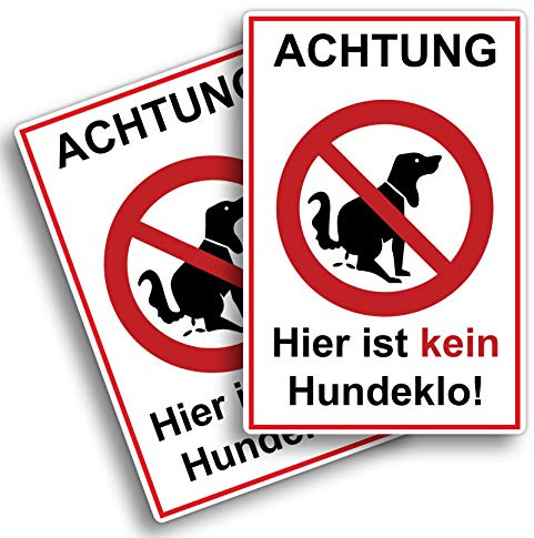 STROBO 2 Stück Achtung Hier ist kein Hundeklo! Hinweisschild | Stabile 3mm Hartschaumplatte als 30x20cm Schild mit UV-Schutz für den Außenbereich
