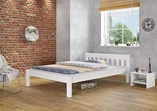 Erst-Holz®Weißes Doppelbett 180x200 Massivholzbett Kiefer massiv mit wählbarem Zubehör V-60.38-18WFederholzrahmen inkl.