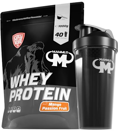 1kg Mammut Whey Protein Eiweißshake - Set (Mango Passion Fruit + Protein Shaker)