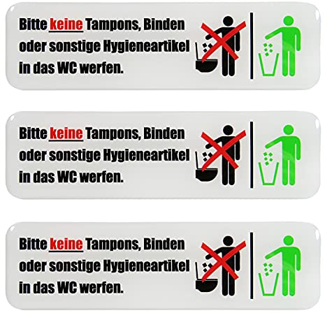 BIKE-label Schild 3D Aufkleber 125 x 35 mm 3 Stück keine Hygieneartikel ins WC 900215VE