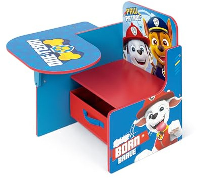 ARDITEX - Silla-Pupitre Infantil de Madera con contenedor Textil de La Patrulla Canina de Paw Patrol - 62x30x60cm - Color Azul - Ideal para Manualidades, estudiar o Jugar.