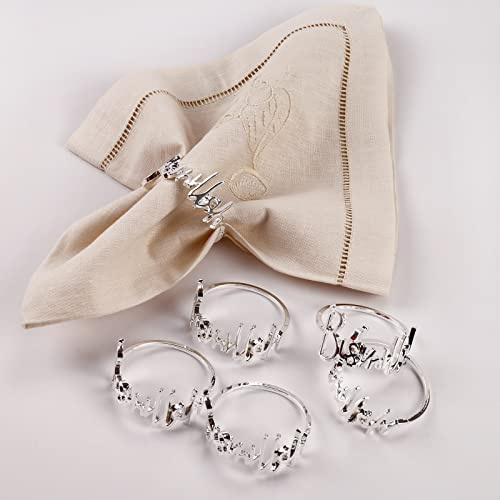 Bismillah Buchstaben-Serviettenringe 6er Set, Metall Serviettenringhalter Set Alphabet Serviettenschnallen Halter Tischdekoration für Hochzeit, Party, Weihnachten, Erntedankfest (Silber)