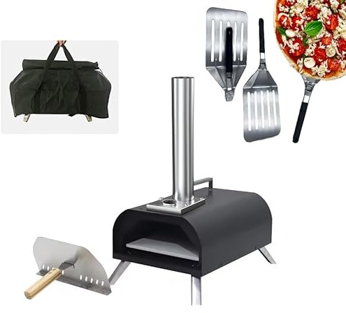 Vintage Gourmet ® Table Top Portable Outdoor Pizza Oven Premium Double Layer Wood Charcoal Fired complete with folding Pizza Peel and 11 Inch square Pizza Baking Stone & Bonus Carry bag Cover