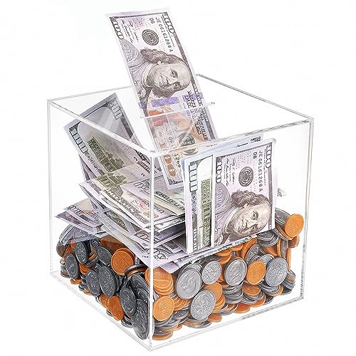 Prounion Clear Piggy Bank for Adults, Must Break to Access Savings Clear Acrylic Piggy Bank Money Tip Change Box to Help Budget and Save, Unopenable Savings Coin Money Piggy Bank Jar Box for Adults, L