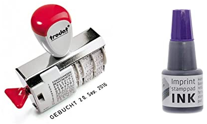 Trodat 1117 Classic Datums- und Wortbandstempel, Monat abgekürzt, Abdruckgröße 6 x 56 mm, Abdruckfarbe schwarz & Imprint Stempelfarbe zum Nachfüllen für Stempelkissen 9072M & 9073M, Violett