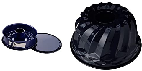 Dr. Oetker Springform Ø 26 cm Back-Liebe Emaille – 26er Kuchenbackform mit extra hohem Rand in Dunkelblau & Guglhupf Backform Ø 24 cm Back-Liebe Emaille – 24er Gugelhupfform in Dunkelblau