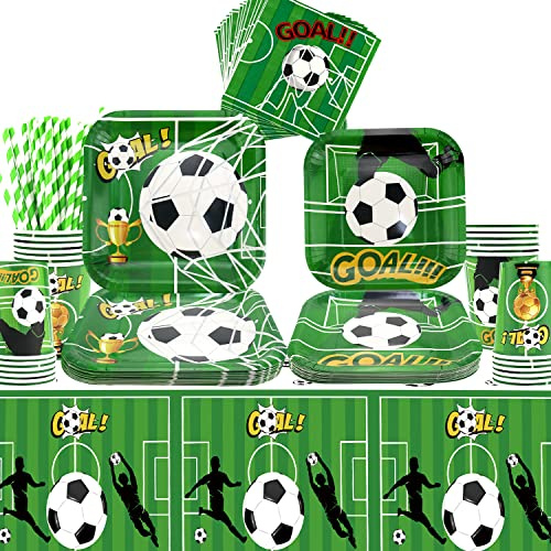 Ywediim Football Party Decorations Supplies, Including Dinner Plates, Cups, Napkins, Tablecloth, and Straws, for Football Birthday Party Supplies Serve 20