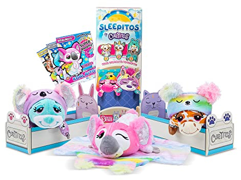 Basic Fun Cutetitos Sleepitos, plyschdjur för att gosa i sängen, varje sovsäck levereras med en säng och en bekväm pyjamas, plyschleksaker för flickor och pojkar, gosiga leksaker från 3 år