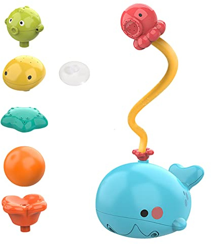 ISAKEN Baby Badespielzeug Badewannenspielzeug Wasser Dusche Sprinkler Elektrisch Wale Wasserpumpe Wasserspielzeug Baby Kind Kleinkind Duschgeschenke für 1 2 3 4 Jährige