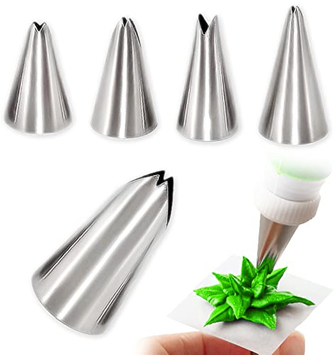 ExceLife 5 PCS Leaf Piping Tips, Leaves Stainless Steel Icing Piping Nozzles Cake Decorating Supplies for Pastry Fondant DIY Baking Tools, Leaf Shape