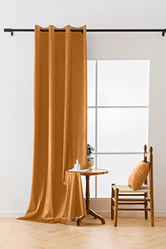 Cotton Market Velours Gardinen 250x140 cm - Vorhänge für Fenster und Balkontür - Vorhang für das Haus mit Ösen - Vorhang Blickdicht - Gardinen Stange Curtains - Verdunkelungsvorhang - Gelb