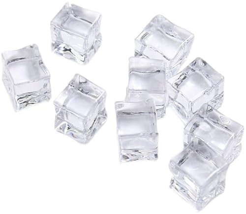 zalati Artificial Ice Cubes 50pcs Acrylic Reusable Faux Ice Cubes High Clear for Props Photography Bar Ice Cream Shop Decoration - 15mm