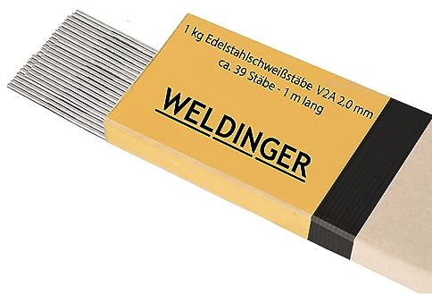 WELDINGER Edelstahlschweißstäbe V2A 2,0 mm 1 kg ca. 39 Stäbe 1 m lang (ER308L/1.4301)