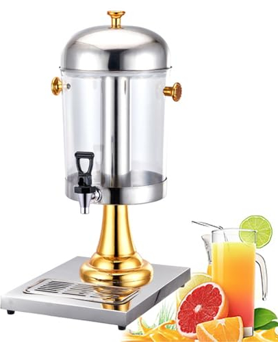 ExoticaBlend Distributeur de Boissons, Fontaine à Cocktail Professionnelle en Acier Inoxydable Machine à Boissons Chaudes et Froides avec Robinet et Support pour Restaurant hôtel Bar,Gold-8L