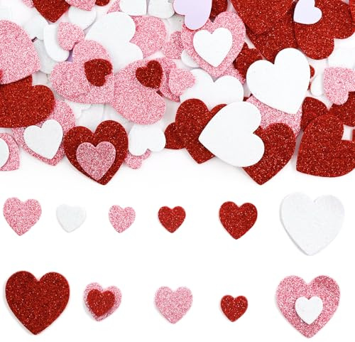 300 Stück Glitzer Herz Sticker Moosgummi Selbstklebend,Herz Sticker,Herzen Schaumstoff Sticker,Selbstklebende Herzen Aufkleber,Kunsthandwerk DIY Dekoration für Geburtstag Valentinstag Hochzeitsdeko