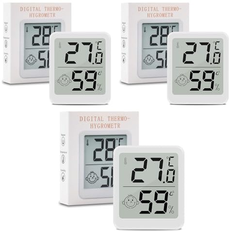 Wepai Lot Thermometre Interieur Maison, LCD Mini Digital Thermomètre avec Hygromètre, Mesure de Précision Murale pour Chambre Bébé, Culture et Cave, Blanc (3)