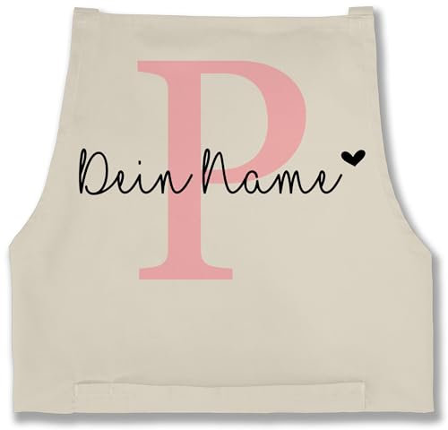 Schürze - Name und Initialen - Buchstabe Anfangsbuchstabe - 85x69 - Natur Weiß - geschenke für ältere damen buchstaben p backschürze personalisierte kochschürze anfangsbuchstaben schürzen
