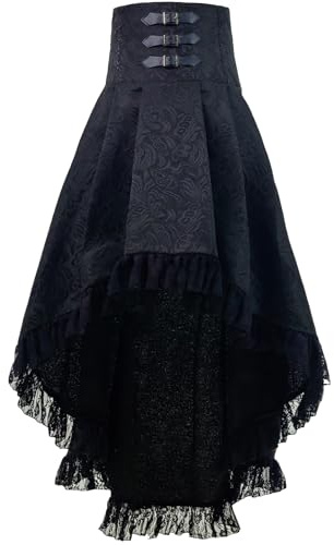 CR ROLECOS Damen Renaissance Steampunk Damen Knielang Gothic Goth Skirt Festival Piraten hoher Taille Schwarz M