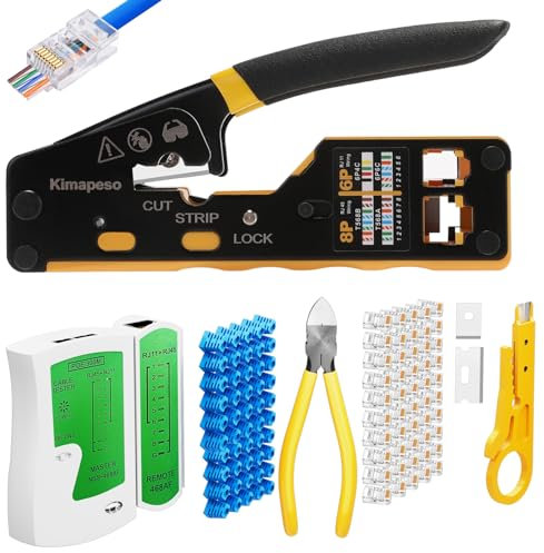 Kit d'outils de sertissage RJ45 pour réseau Ethernet RJ45, pince à dénuder, pince à sertir pour Cat5, Cat5e, Cat6, Cat6a, RJ45, RJ11/12 avec testeur de câble réseau, connecteurs et bottes