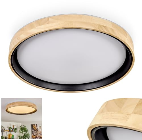 HOFSTEIN LED Deckenleuchte Melstad, Deckenlampe aus Holz/Metall/Kunststoff in Natur/Weiß, moderne Leuchte im skandinavischen Design, Ø 40 cm, 24 Watt, 2450 Lumen, 3000 Kelvin, Wohnzimmer, Schlafzimmer